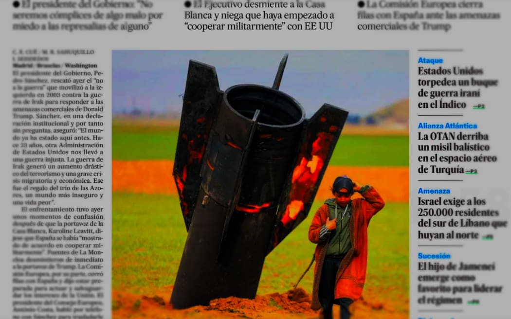 A stark image from the war on the front page of Spain's daily paper El Pais.