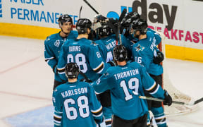 San Jose Sharks celebrate a goal.