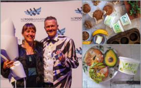 Images of Patrick Malloch and Aline Fonseca at the NZ Food Awards, plus images of the vutter product.
