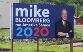 A mid-size billboard promoting the US billionaire and Democratic Party presidential hopeful, Mike Bloomberg, in the village of Nu'uuli in American Samoa.