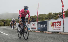 Southland's Corbin Strong wins stage four of the SBS Bank Tour of Southland on Bluff Hill.