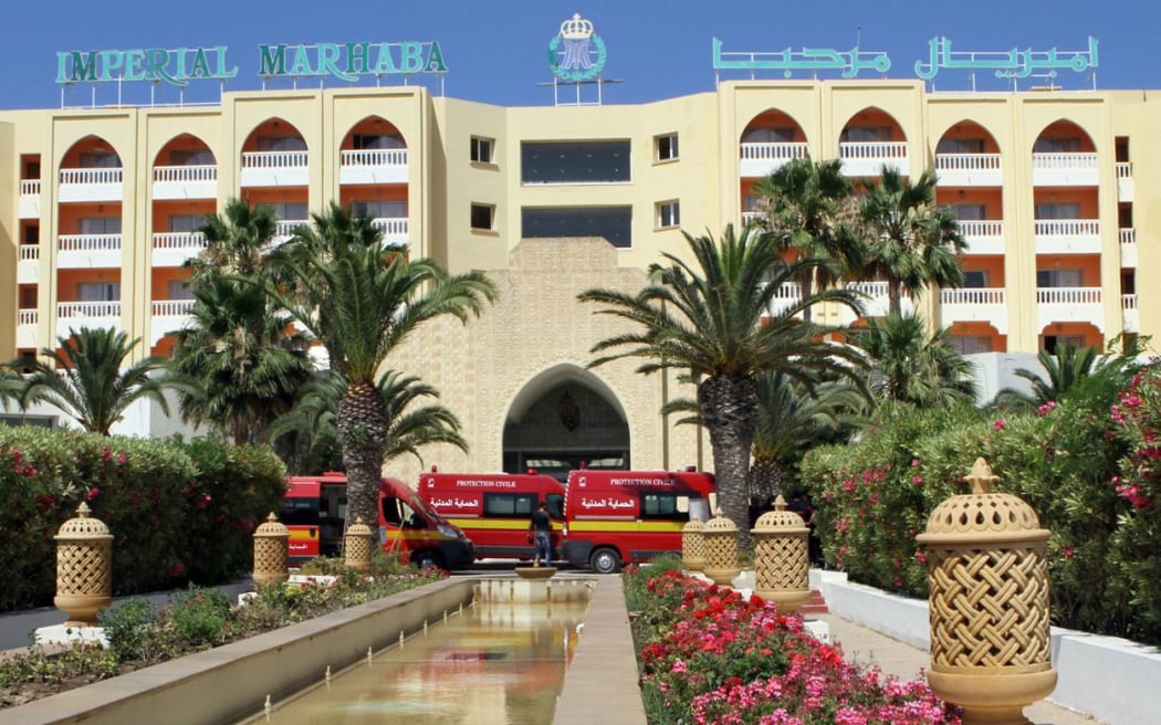 Ambulances parked in front of the Imperial Marhaba Hotel in the resort town of Sousse.
