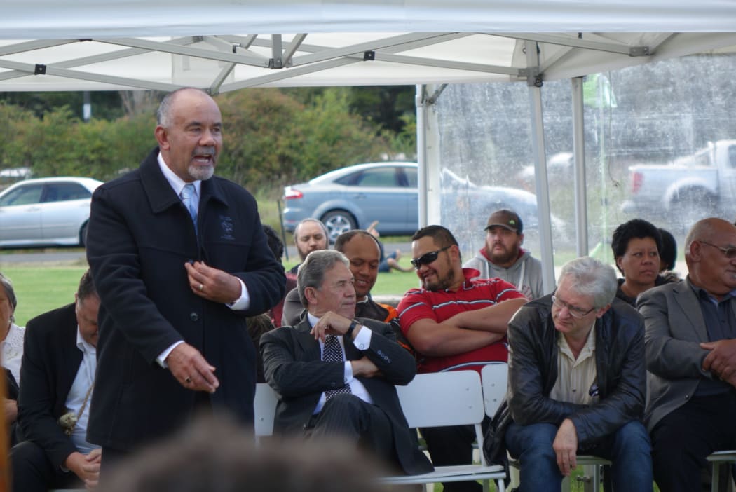 Minister of Maori Development Te Ururoa Flavell speaks at the tangi, at Northland's Otiria Marae.