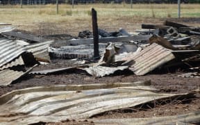 A farm building destroyed by the fire near Rolleston.