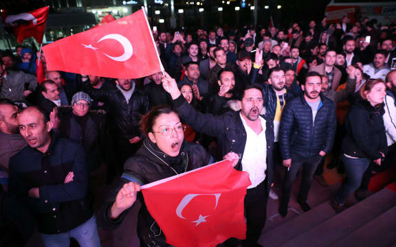 Supporters of opposition Republican People's Party (CHP) celebrate after early results for Ankara mayor in local election in Ankara, Turkey, March  31, 2019.