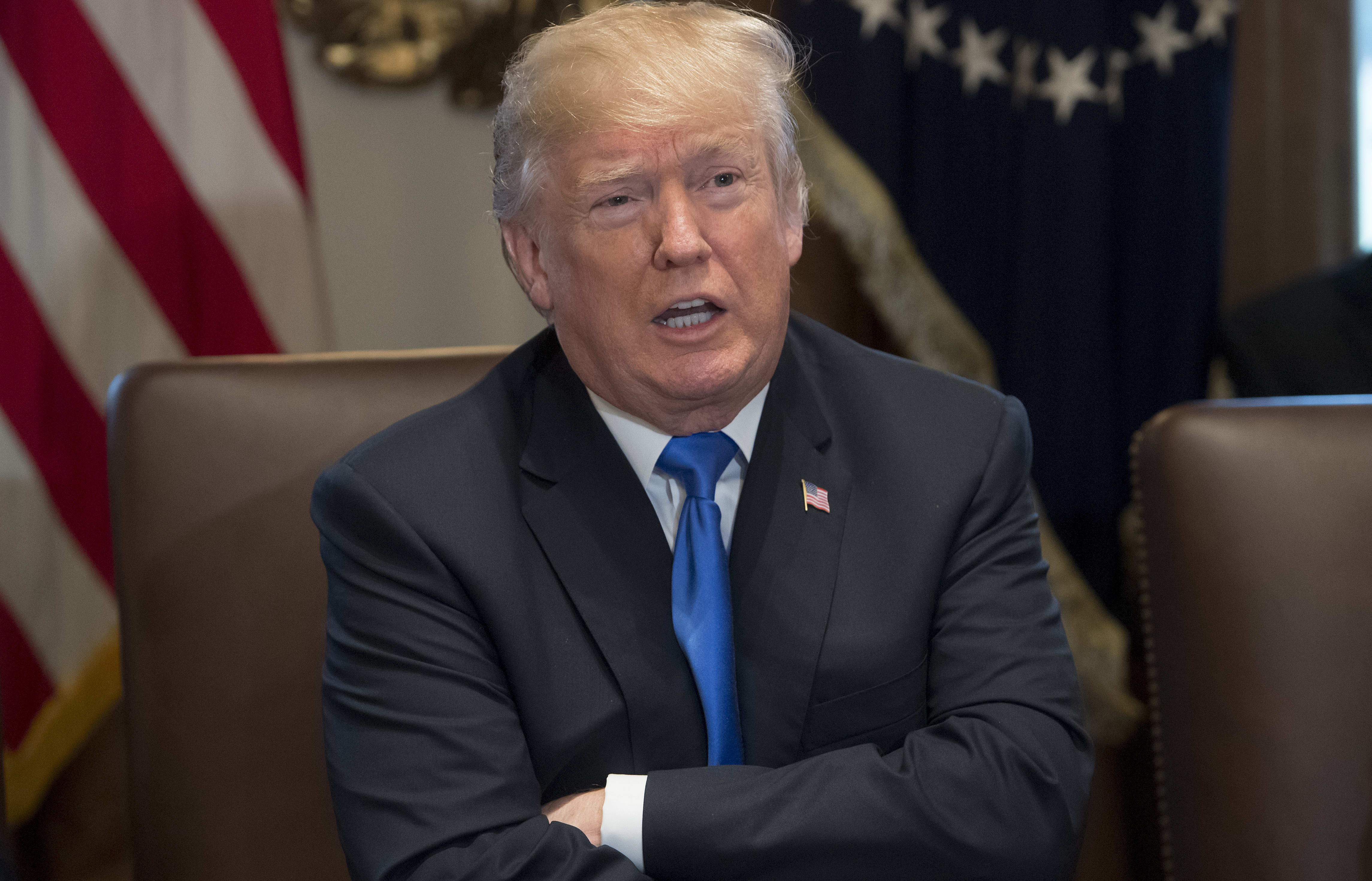 US President Donald Trump holds a Cabinet Meeting in the Cabinet Room at the White House in Washington DC on Wednesday.