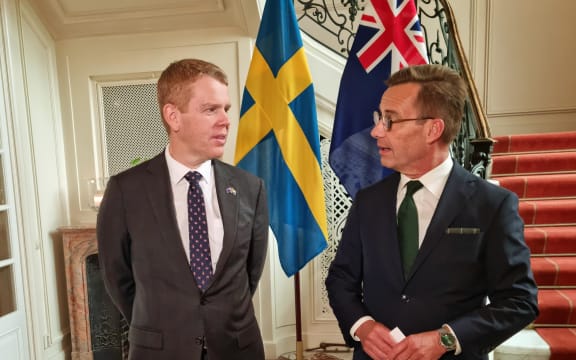 Prime Minister Chris Hipkins meets Sweden's Prime Minister Ulf Kristersson in Stockholm, 10 July 2023.
