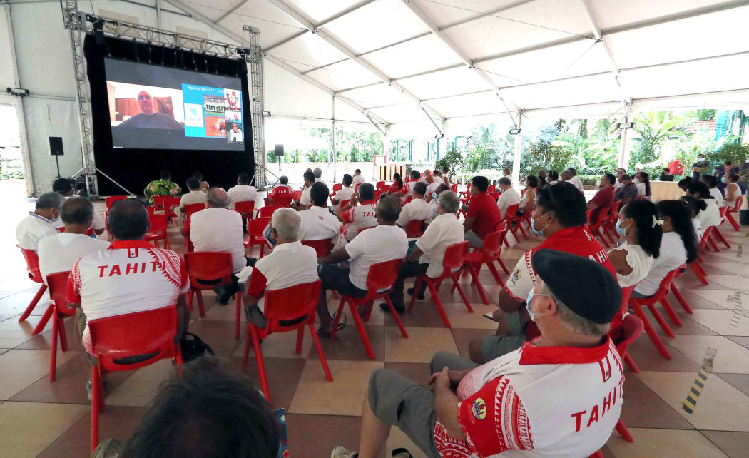 Team Tahiti watches on during the 2027 Pacific Games bid process.