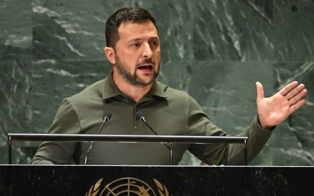 Ukrainian President Volodymyr Zelensky addresses the 78th United Nations General Assembly at UN headquarters in New York City on September 19, 2023