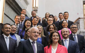 Incoming Prime Minister Christopher Luxon, National deputy leader Nicola Willis and new National MPs.