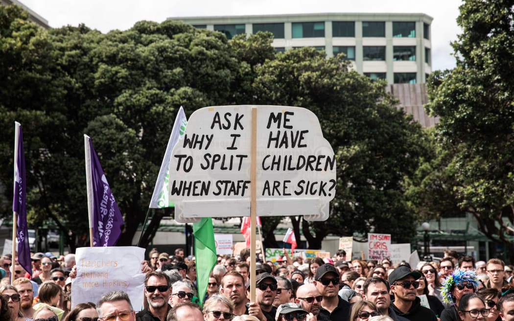 Teachers strike at Parliament, Wellington on 16 March, 2023.