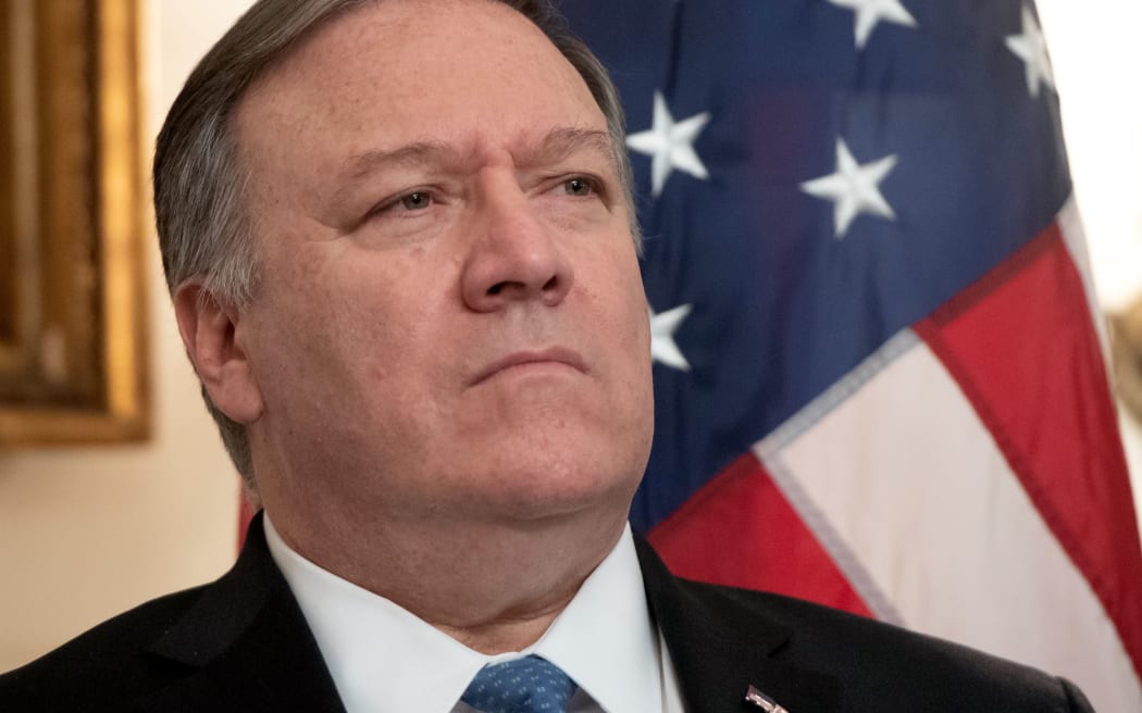 (FILES) In this file photo taken on March 25, 2019, US Secretary of State Mike Pompeo attends a signing ceremony where US President Donald Trump signs a Proclamation on the Golan Heights in the Diplomatic Reception Room at the White House in Washington, DC.