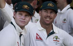 Steve Smith, left, captain of Australia with team mate David Warner.