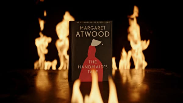 An unburnable edition of The Handmaid's Tale was auctioned off to raise awareness about book censorship in American schools in 2022.