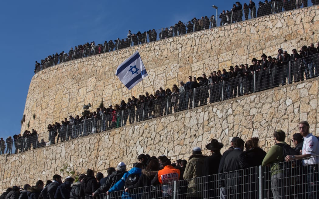 Crowds of mourners at the Har HaMenuhot cemetery in Jerusalem.