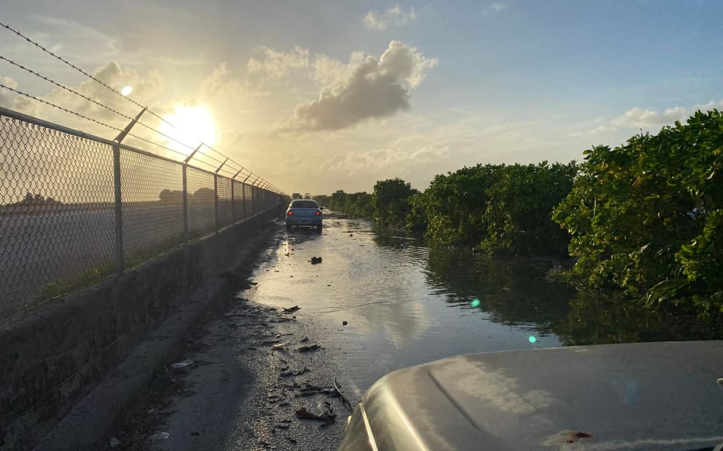 For three consecutives starting Saturday afternoon, the road next to Amata Kabua International Airport in Majuro was flooded and debris-strewn by a high tide driven by ongoing sea level rise and winds generated by a distant storm.