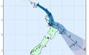 Cyclone Gabrielle's predicted track as shown by MetService on 12 February.