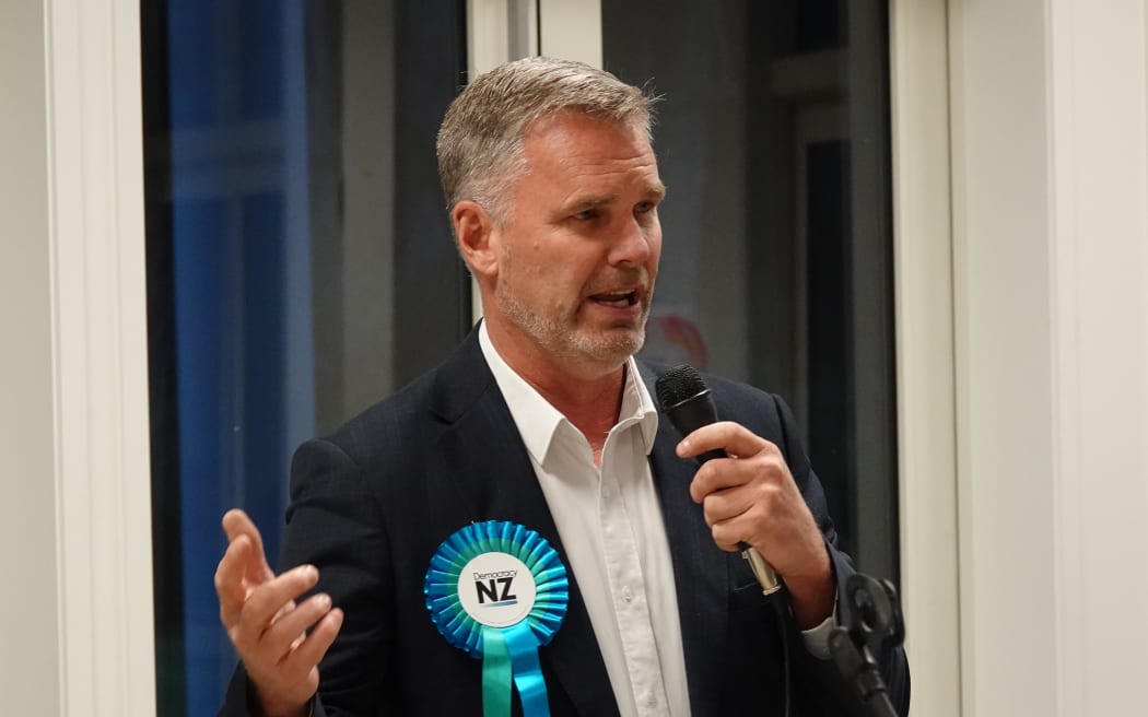Former National MP, now Democracy NZ founder and candidate for Northland, Matt King speaks at a meeting organised by Kerikeri and Districts Business Association, Cornerstone Church, Kerikeri, 24 August 2023. Photo / Peter de Graaf