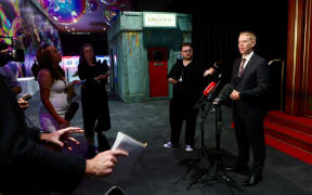 Chris Hipkins holds a media stand up after attending a roundtable with leaders from the business community and a delegation from the Chinese province of Shandong. Auckland New Zealand on November 24, 2025
