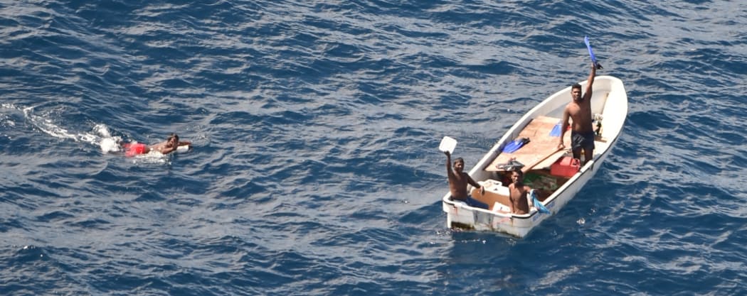 Four i-Kiribati fishermen found by RNZAF Orion crew.