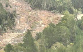 Flood damage as seen from the sky over Tokomaru Bay around the Mangahauini river.