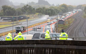 The Covid-19 checkpoint at Mercer, south of Auckland.