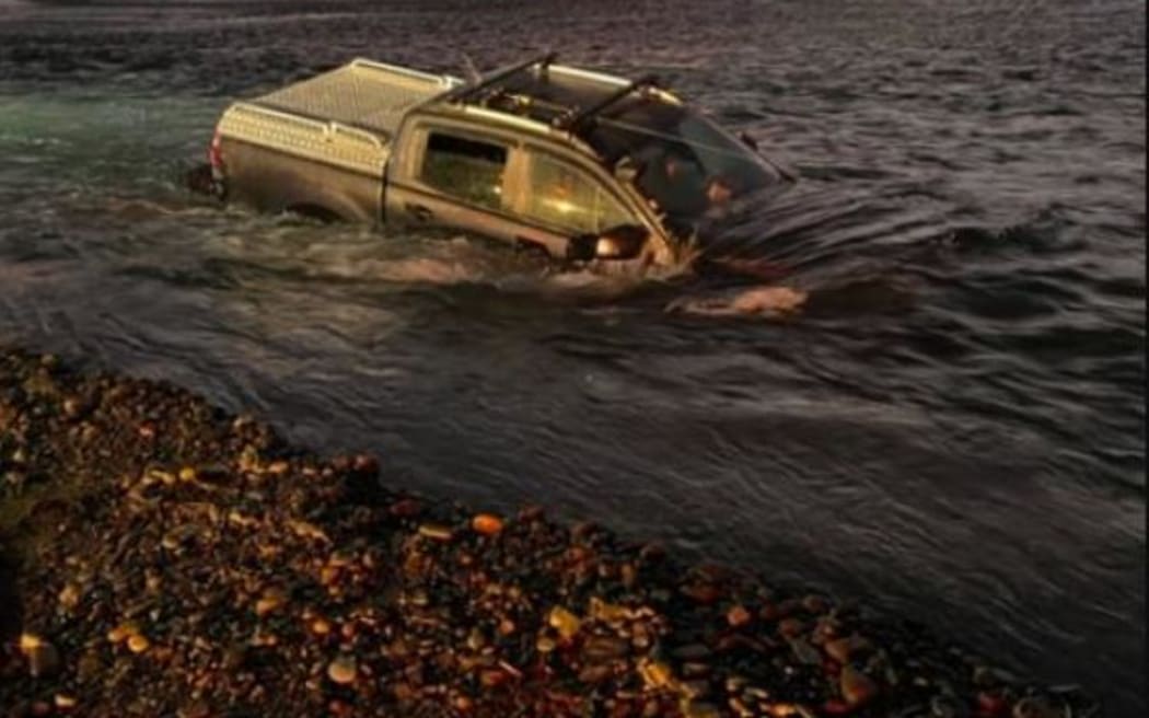 Ute stuck in Waimea River in Nelson region