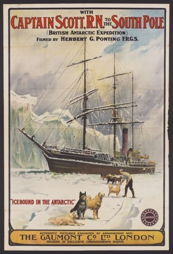 Poster advertising Gaumont Co. film “With Captain Scott to the South Pole” 1912
