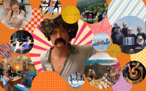 A collage made of bubbles with images and patterns inside them.