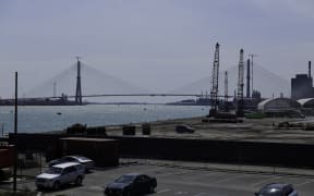 Spanning the Detroit River, the Gordie Howe International Bridge will connect southern Detroit, Michigan, USA and Windsor, Ontario, Canada when completed in 2025. Detroit, Michigan, on Thursday, April 17, 2025. (Photo by Dominic Gwinn / Middle East Images via AFP)