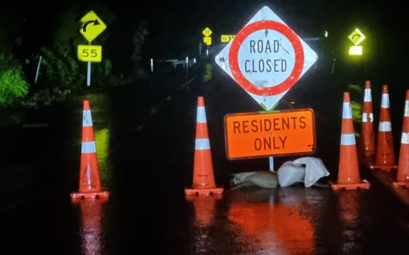 Road closure at Ōkato, Taranaki.