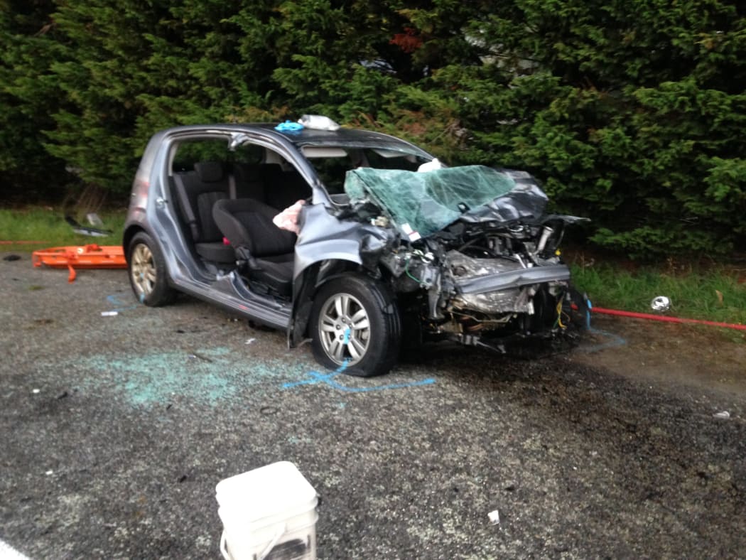 One of the cars involved in a crash in Okaramio, north of Blenheim, on Anzac Day.
