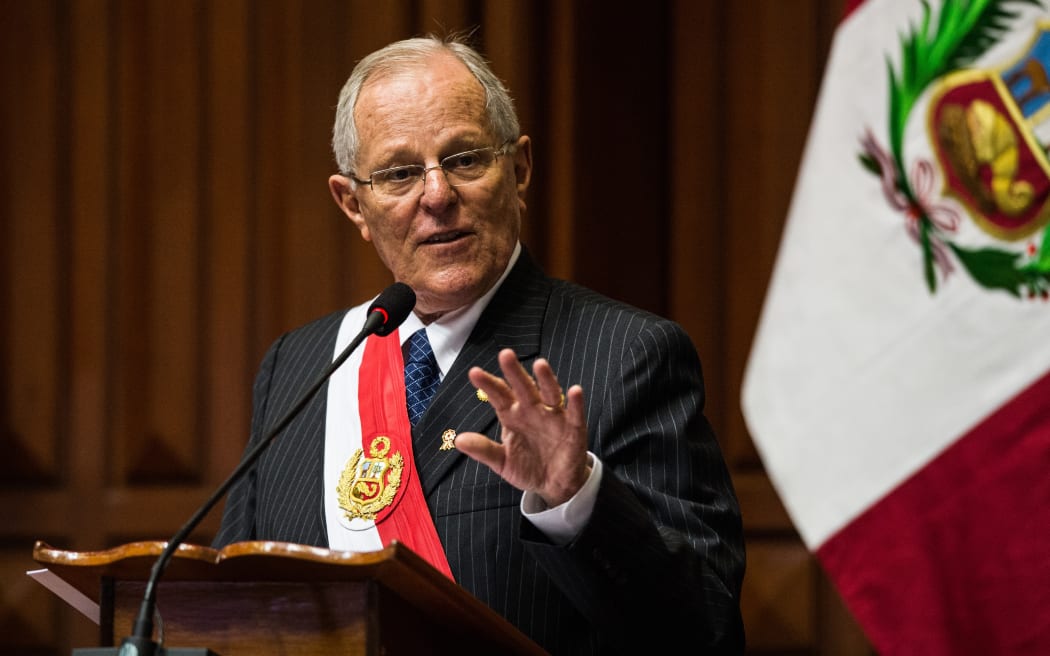 (FILES) In this file photo taken on July 28, 2017 Perus President Pedro Pablo Kuczynski delievers a speech during Independence Day celebration, at the National Congress in Lima on July, 28, 2017. / AFP PHOTO / Ernesto BENAVIDES