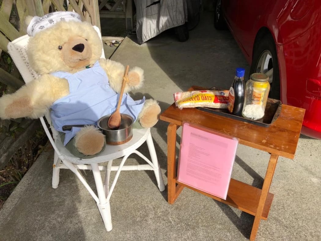 Chester the bear gets ready for some baking.