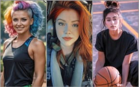 Images of three AI-generated "women" participating in a beauty contest.