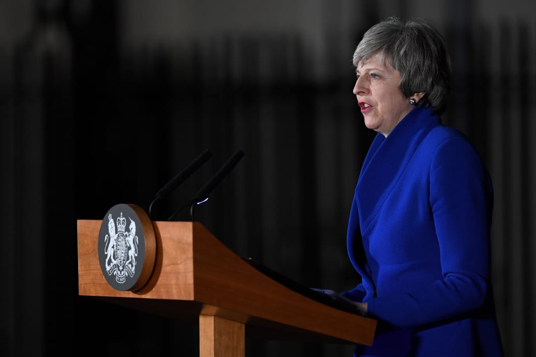 Britain's Prime Minister Theresa May speaking outside 10 Downing Street after surviving a vote of no confidence in her government.