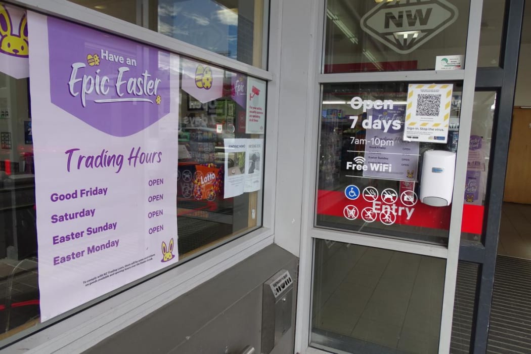 Easter trading hours are advertised at New World supermarket in Wānaka.
