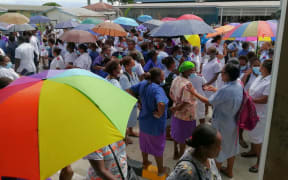 Nurses in Solomon Islands stage a sit-in protest in the carpark of the National Referral Hospital in Honiara. 30 October 2020
