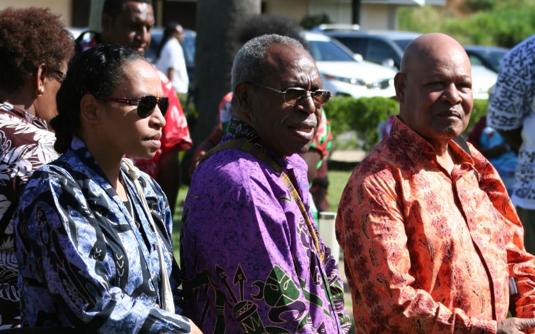 Members of the United Liberation Movement for West Papua at a Melanesian Spearhead Group summit in 2013: Paula Makabori, Dr John Ondawame, Rex Rumakiek