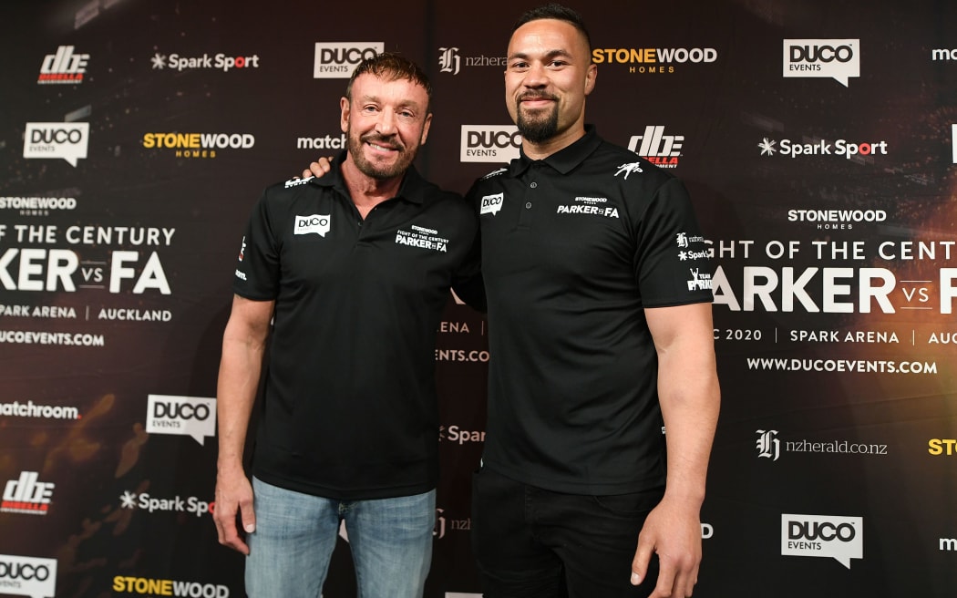 Trainer Kevin Barry (L) and boxer Joseph Parker