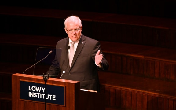 Australia's Prime Minister Scott Morrison speaking at the Lowy Lecture, an annual event at the foreign affairs think-tank where the speaker delivers a speech on Australia's place in the world.