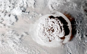 A grab taken from the NOAA GOES-West satellite on January 15, 2022 and obtained via NASA shows the eruption of the Hunga-Tonga-Hunga-Haa'pai volcano in Tonga that provoked a tsunami. (Photo by Handout / NASA/NOAA / AFP) / RESTRICTED TO EDITORIAL USE - MANDATORY CREDIT "AFP PHOTO /NASA/NOAA" - NO MARKETING - NO ADVERTISING CAMPAIGNS - DISTRIBUTED AS A SERVICE TO CLIENTS