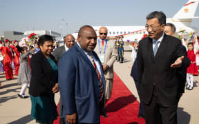 (231016) -- BEIJING, Oct. 16, 2023 (Xinhua) -- Prime Minister of Papua New Guinea James Marape arrives in Beijing, capital of China, Oct. 16, 2023. James Marape will attend the third Belt and Road Forum for International Cooperation. (Xinhua/Jin Liwang) (Photo by JIN LIWANG / XINHUA / Xinhua via AFP)