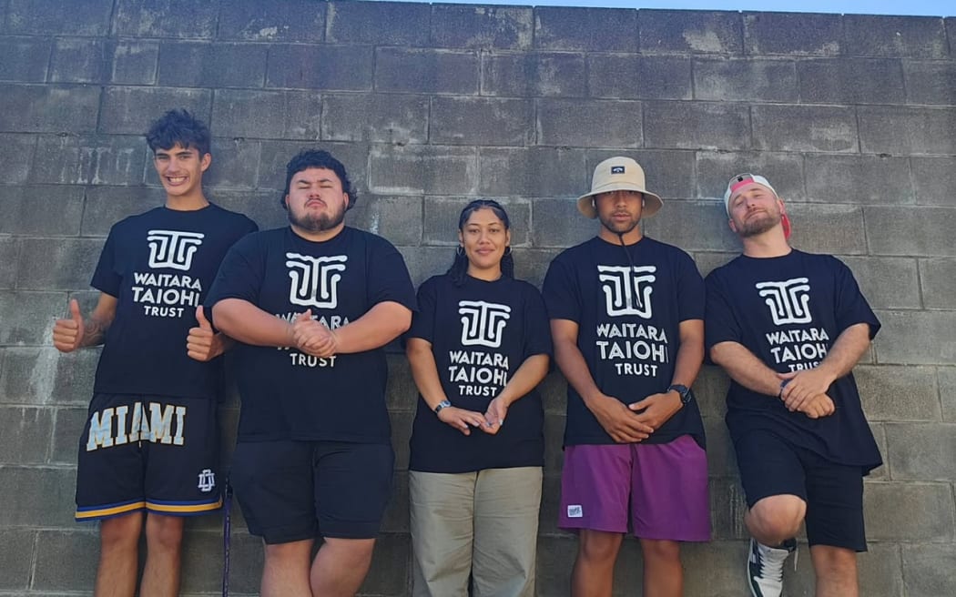 Kitt-Kara O'Carroll-Leota (middle) alongside the 2025 Waitara Taiohi Trust Staff team.