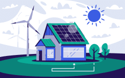 Eco house. Cartoon vector flat illustration. Renewable energy. Eco-friendly architecture. Village life. Global Warming, zero waste and Greenpeace concept