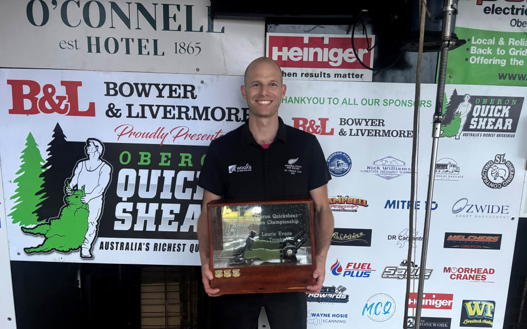 Jack Fagan after his win in the Oberon Quickshear competition in New South Wales.