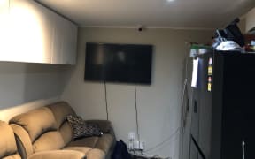 A living area in a shed.