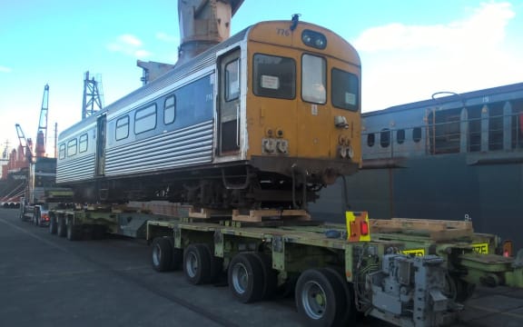 One of 17 obsolete diesel units being shipped at Mount Maunganui.
