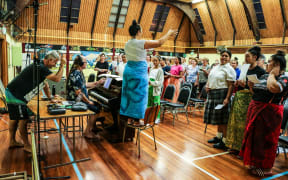 The final rehearsal at the Pacific Island Presbyterian church hall in Newtown.