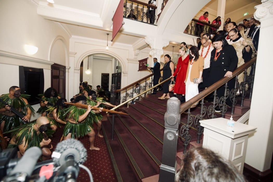 Prime Minister Jacinda Ardern is greeted at Town Hall.